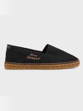 Authentic Saint Laurent Monogramme Embroidered Canvas Espadrilles 40 Black